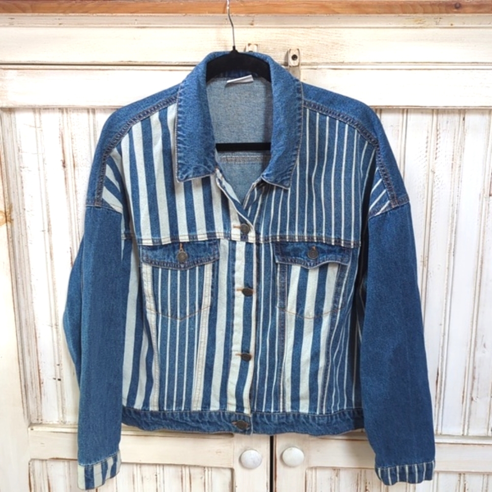 Noisy May, striped denim jacket. Xl